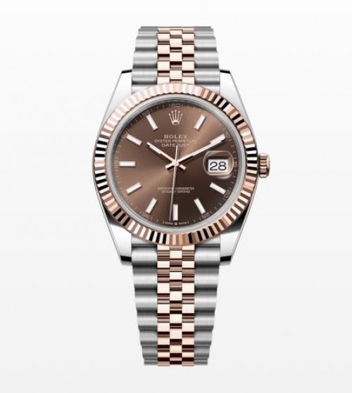 Rolex Date Just 41 Silver Rose Gold Brown Dial Semi ETA