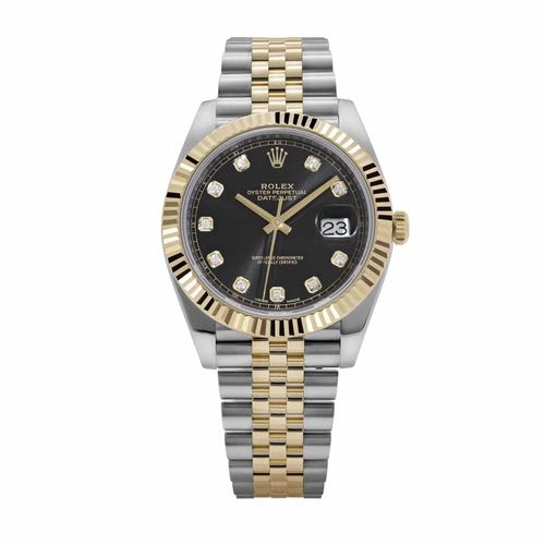 Rolex Date Just 41 Silver Gold Black Dial Diamond Initial Semi ETA