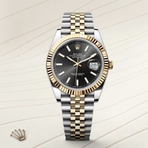 Rolex Date Just 41 Silver Gold Black Dial Semi ETA