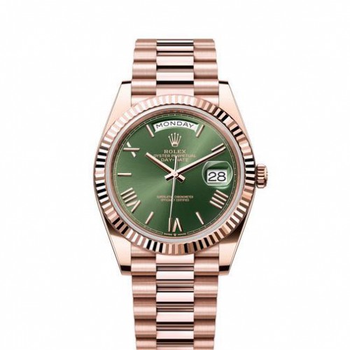 Rolex Day Date Rose Gold Olive Green Dial SEMI ETA
