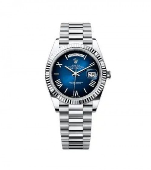 Rolex Day Date Silver Ombre Blue Dial SEMI ETA
