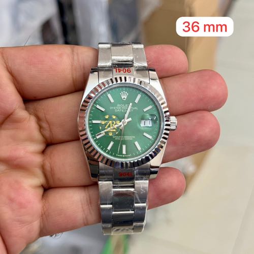 Rolex Date Just Silver Green Oyster Strap 36mm