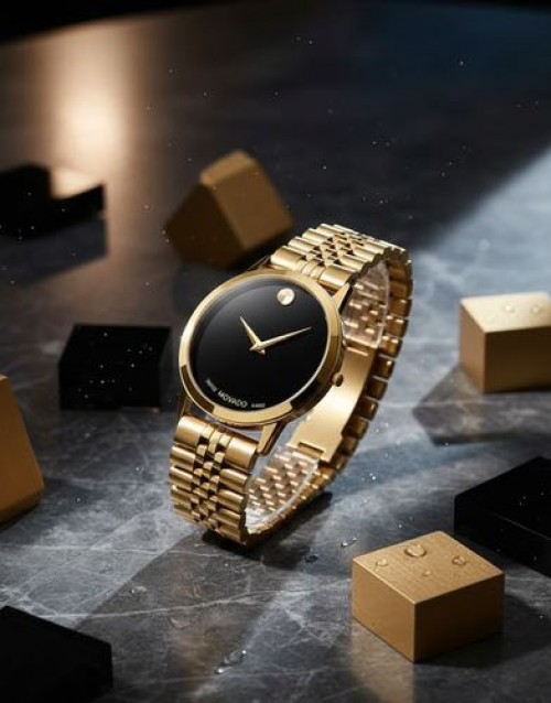 Movado Slim Rose Gold Black Dial