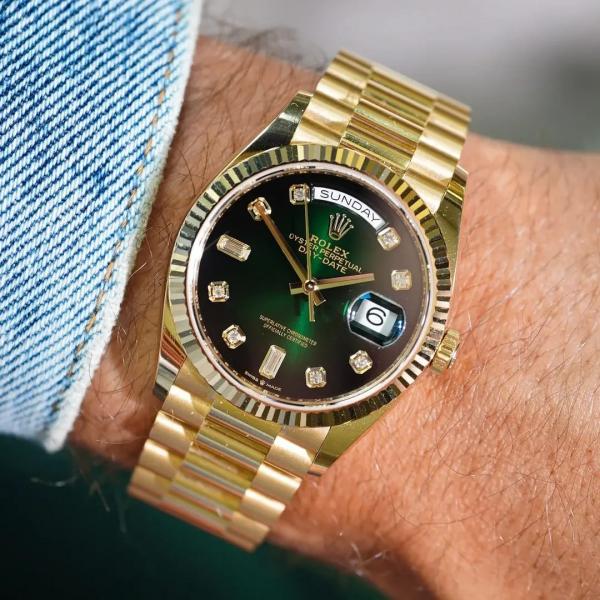 ROLE X DAY DATE GOLD GREEN SHADED DIAMOND AUTOMATIC HEAVY 463