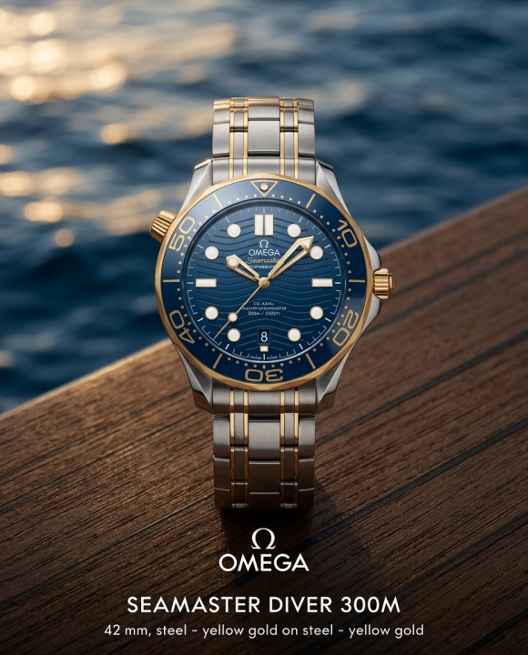 Omeg a Seamaster Diver 300M Automatic 2Ton-Gold-Blue