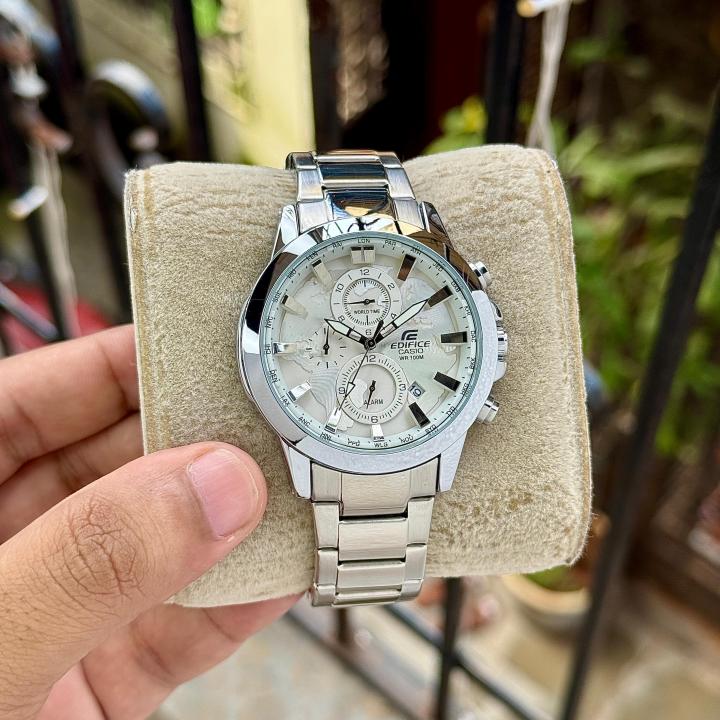 CASI O EDIFIC E WORLD MAP CHRONOGRAPH SIL WHITE 555