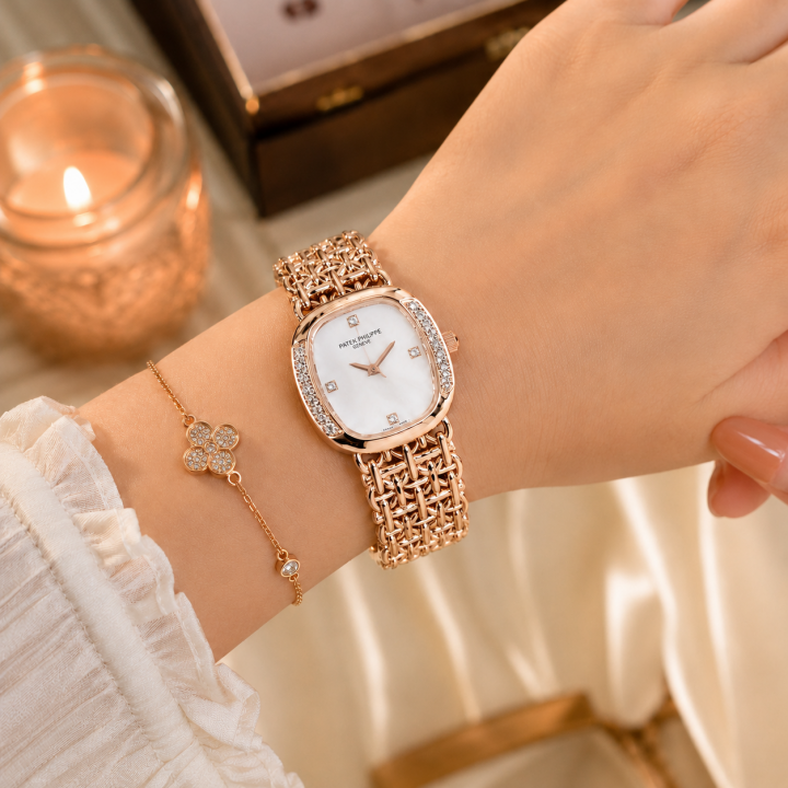 Patek Phillipe Women PP Rosegold Whit Dial