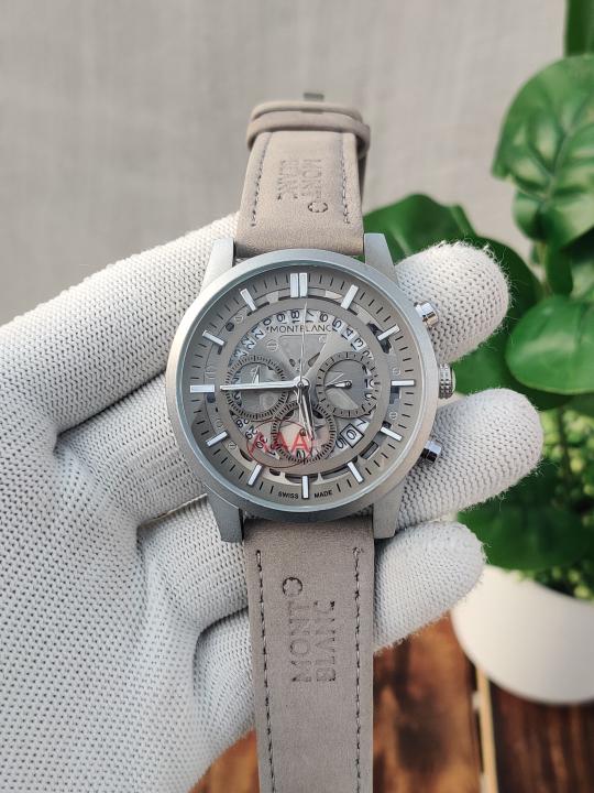 MONT BLANC CHRONO HQ GREY LEATHER BELT AT205