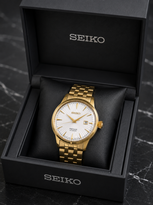 SEIK O PRESAGE AUTOMATIC GOLD WHITE 235