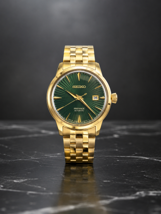 SEIK O PRESAGE AUTOMATIC GOLD GREEN 233
