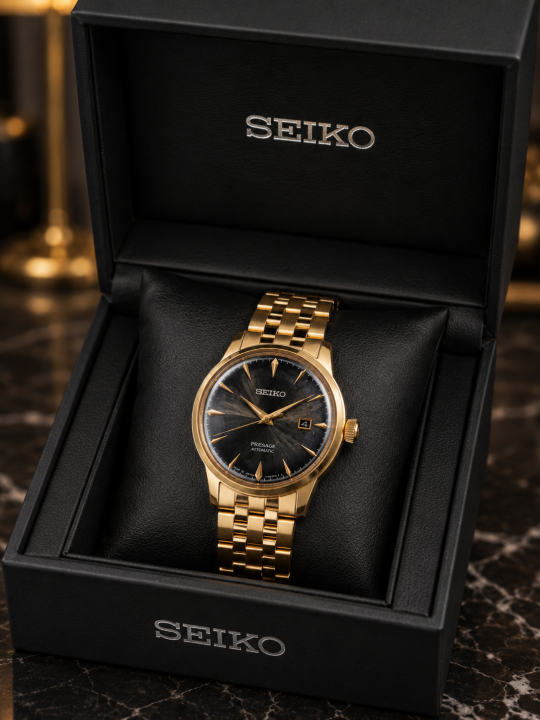 SEIK O PRESAGE AUTOMATIC GOLD DUSTY BLACK 232