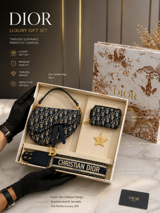 CHRISTIAN DIOOR SADDLE OBLIQUE BAG GIFT SET COMBO WITH OG BOX PACKING