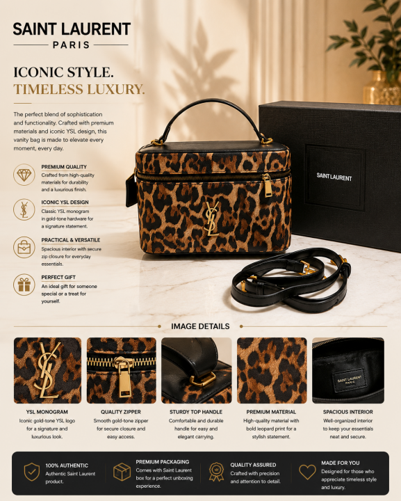 YSL SAINT LAURENT GABY VANITY BAG LEOPARD PRINT PREMIUM WITH OG BOX PACKING