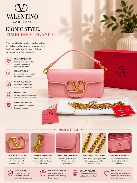 VALENTINNO GARAVANI LOCO PINK PREMIUM SHOULDER BAG VLOGO WITH OG BOX PACKING