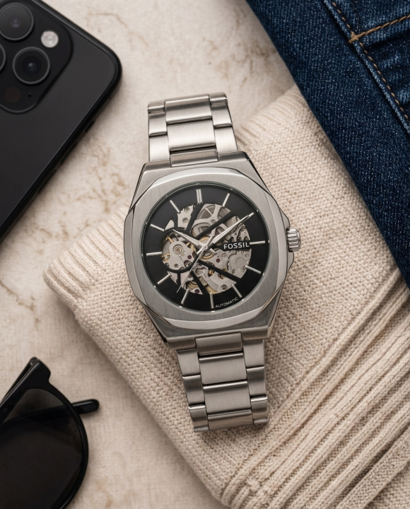 Alternative view of Fossi il Automatic Skeleton Silver Black