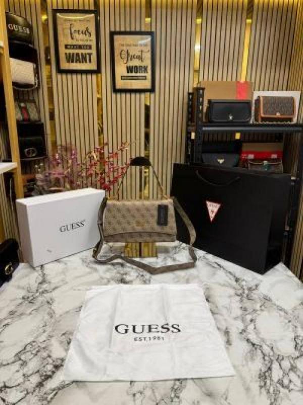 Gueess Noelle Crossbody Flap Bag With Box And Dust Bag Including Carry Bag (Khaki)