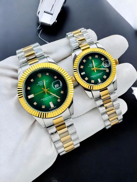 Roleex Couple Green Dial Two Tone Date Just