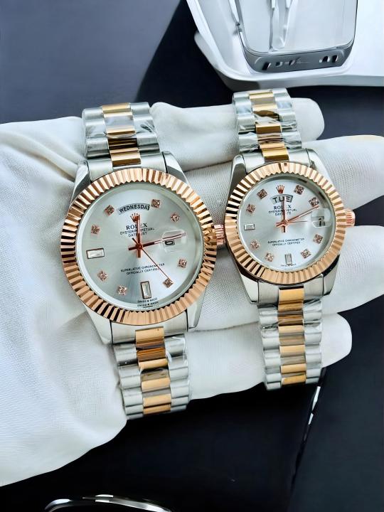 Roleex Couple White Dial Two Tone Day Date Rosegold