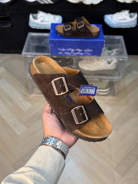 Birkenstock Arizona Brown suede with sole branding fix(377)