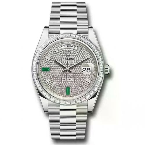 Rollex Day Date Silver Diamond Dial