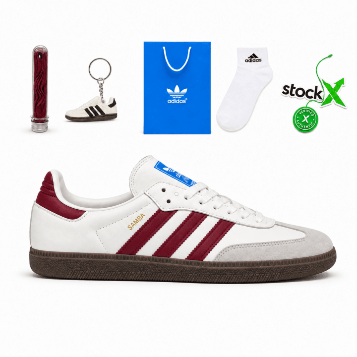 Adidaas Samba White Burgundy Womens With All Accessories