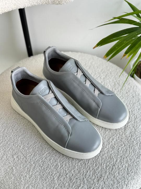 Zegna GREY TRIPLE STITCH SECONDSKIN SNEAKERS