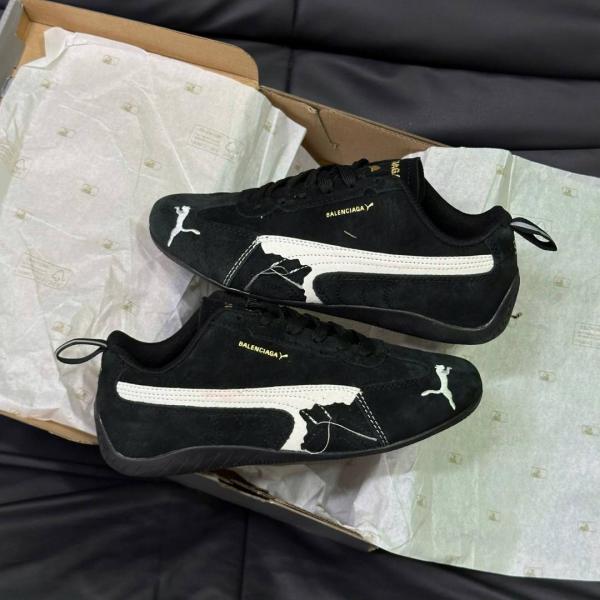 Pumma x Balenciaga Speedcat Suede Distressed Black White
