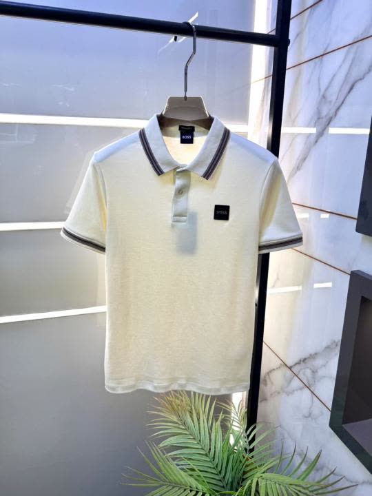 Hugo Bos Cream Collar Neck Premium Polo T-shirt F5074-C2