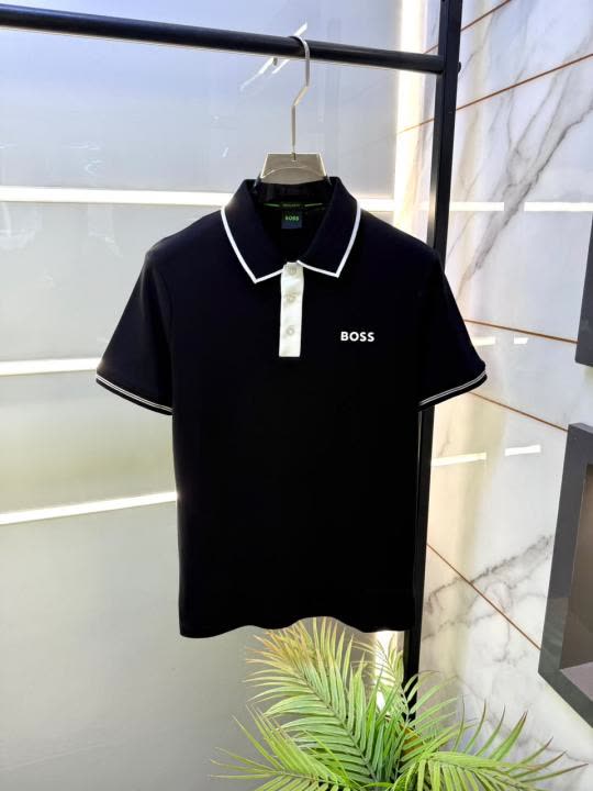 Hugo Bos Black Collar Neck Premium Polo T-shirt F5074-B2
