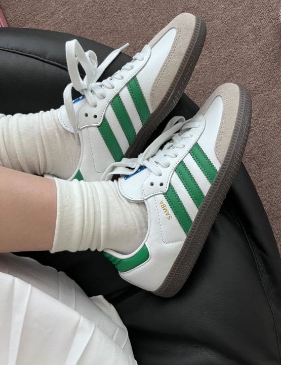Adiddasamba White Green Women Leather Quality FIX