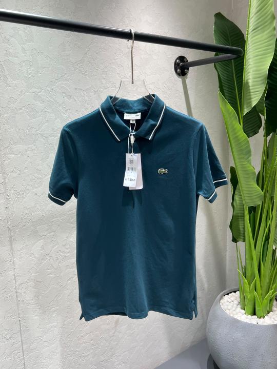 Lacost Green Premium Imported Compact Yarn 240 GSM Interlock Fabric Polo Tshirt with Collar Design and Embroidered Logo 4612