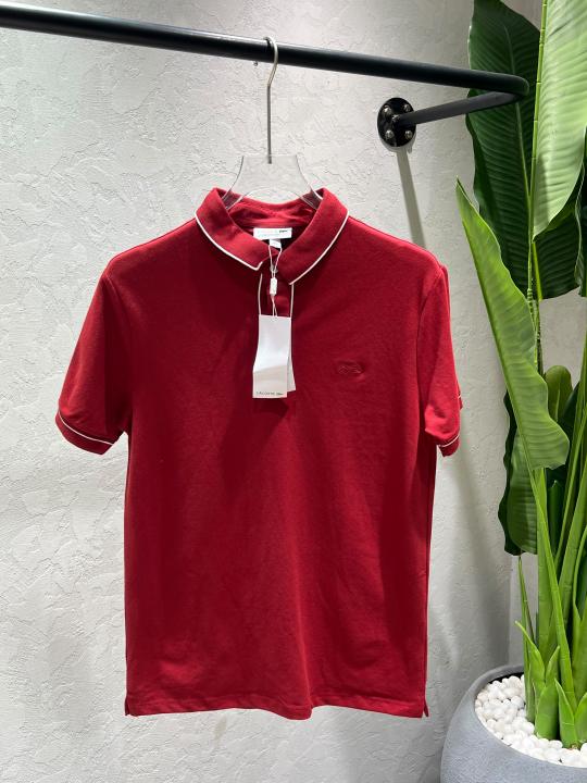 Lacost Maroon Premium Imported Compact Yarn 240 GSM Interlock Fabric Polo Tshirt with Collar Design and Embroidered Logo 4615