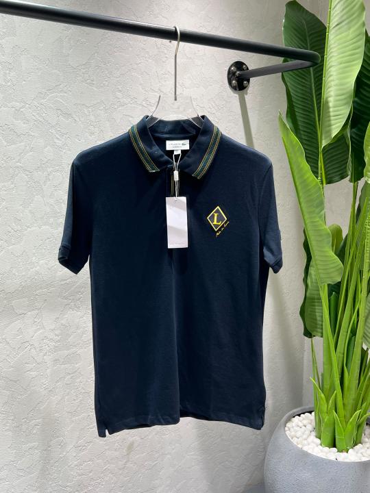 Lacost Navy Premium Imported Compact Yarn 240 GSM Interlock Fabric Polo Tshirt with Collar Design and Emboss Logo 4608