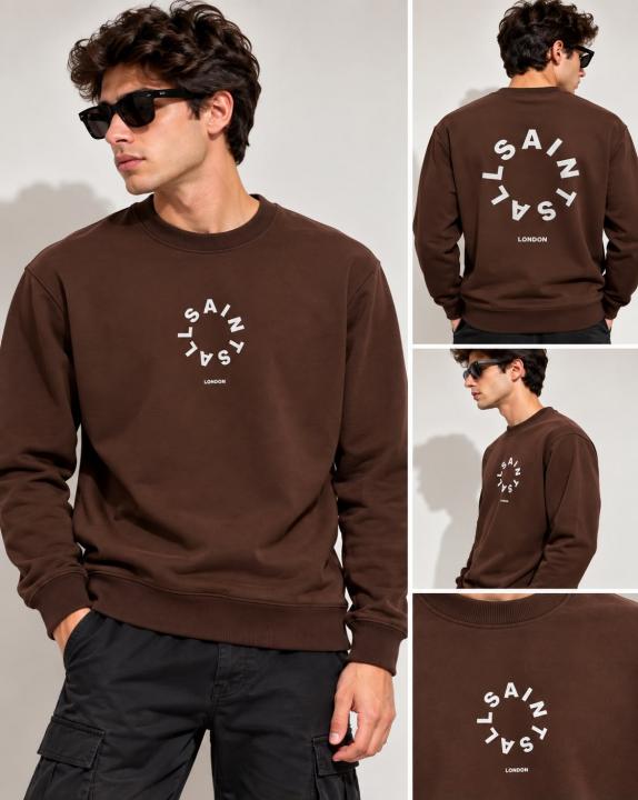 All Saints Chest Logo Back Print Sweatshirt Brown