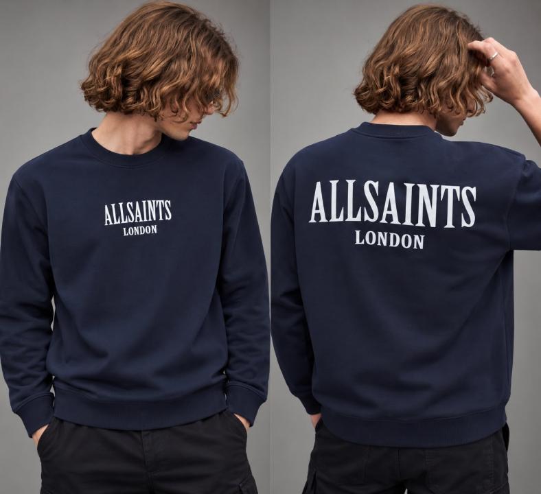 All Saints Chest Logo Back Print Sweatshirt Navy