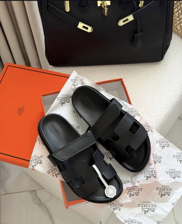 Hermees Chypre Sandal Noir Premium Mens Black