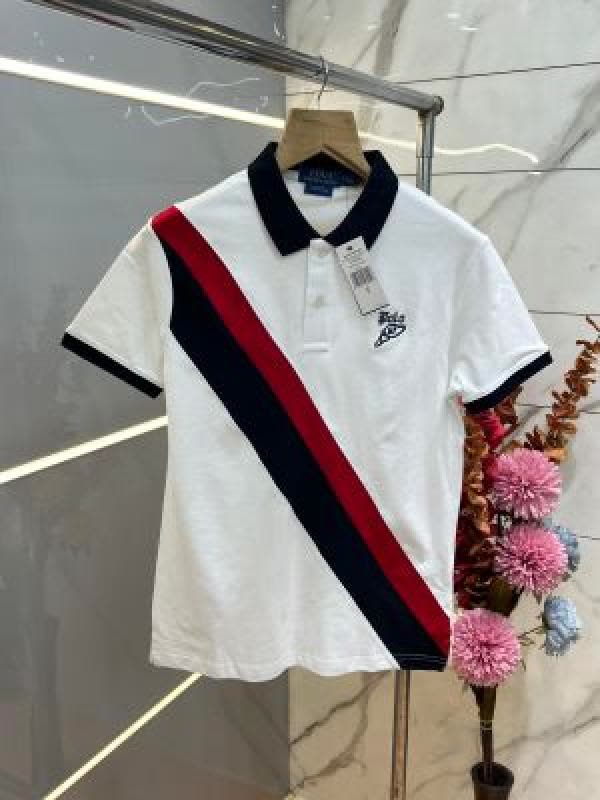 Ralp Lauren White Premium Cotton Pique fabric Polo Tshirt with Front Design and Embroidered Logo 3796