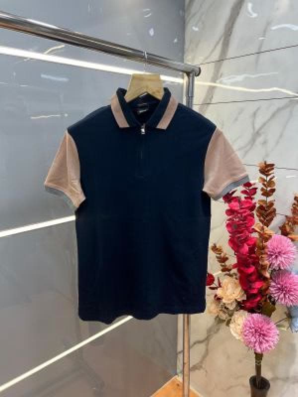 Hugo Bos Navy Premium Imported 240 GSM Interlock Lycra Fabric Polo Tshirt with Collar Design and Zip Style 3966