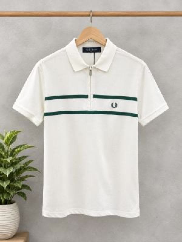 Fred Perr y Premium Cotton Pique fabric Polo Tshirt with Front Design and Embroidered Logo Zip Style 3632