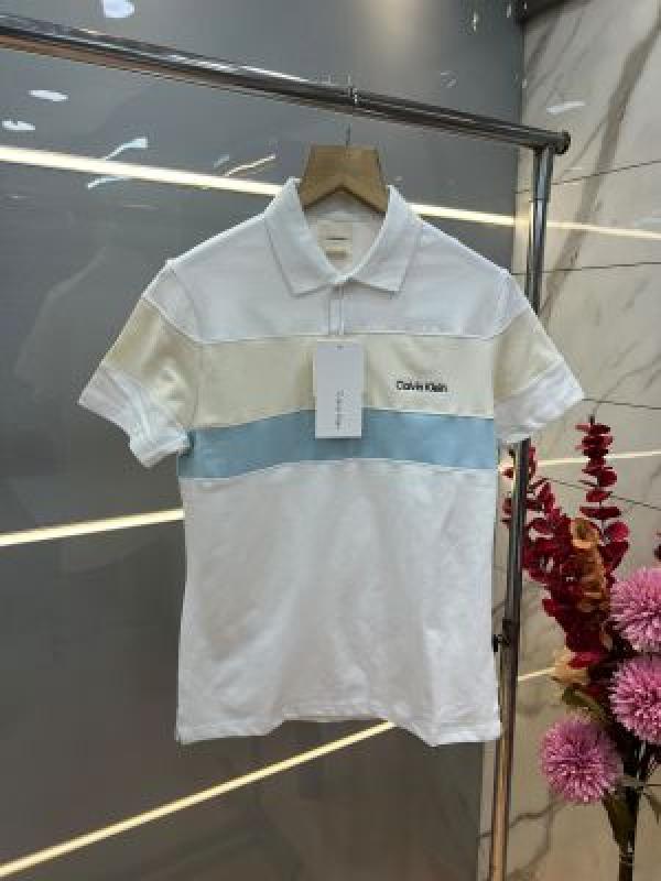 Calvin Klei White Premium Cotton Pique fabric Polo Tshirt with Front Design and Embroidery Logo 4217