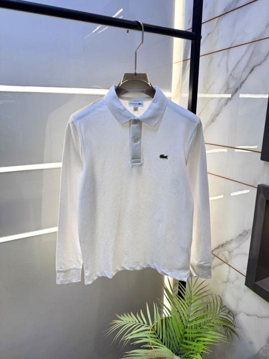 Lacost White Polo Neck Full Sleeves Premium Collar T-shirt F5206-WH