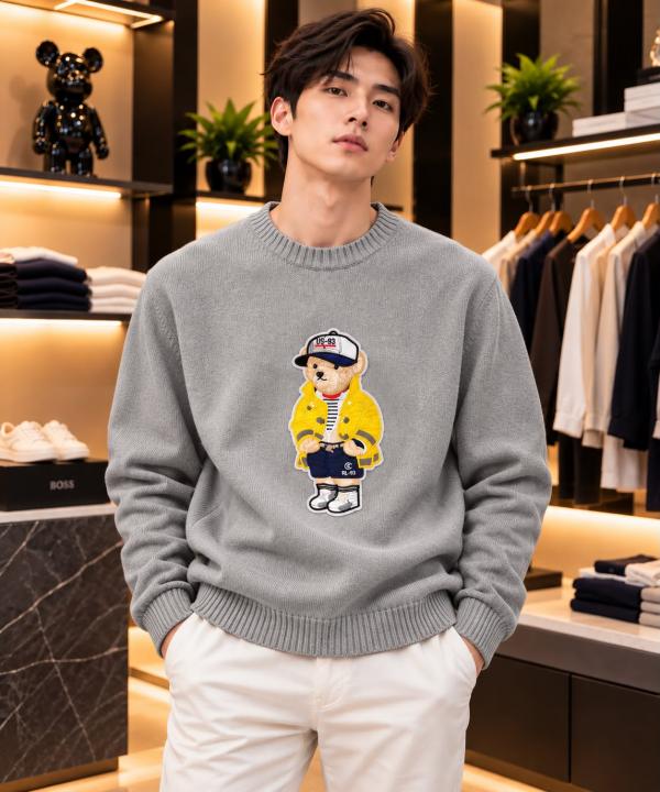 Ralf Laure Imported Knitted Fabric Front Heavy Patch Very Premium Sweatshirt MR548