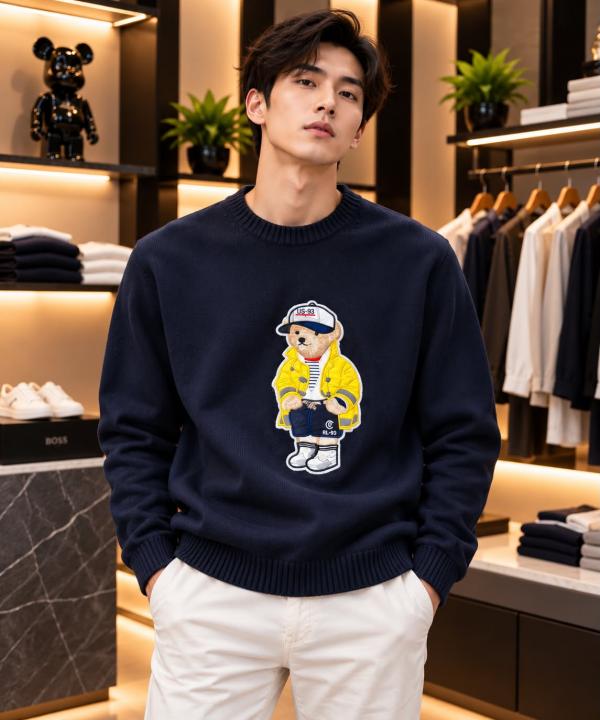 Ralf Laure Imported Knitted Fabric Front Heavy Patch Very Premium Sweatshirt MR548