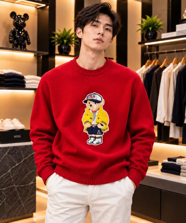 Ralf Laure Imported Knitted Fabric Front Heavy Patch Very Premium Sweatshirt MR548