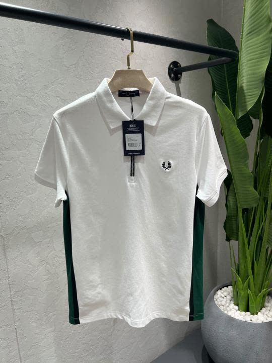 Fred Perr White Premium Imported Compact Yarn 240 GSM Pique Fabric Polo Tshirt with Side Design and Embroidered Logo Zip Style 4626