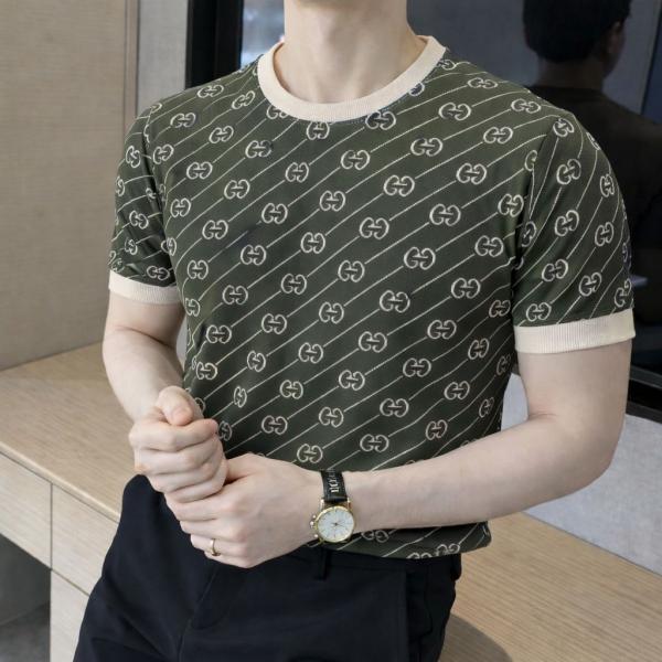 Gucc Monogram Imported Green knitted Super Premium Round Neck T-shirt F3511-GR