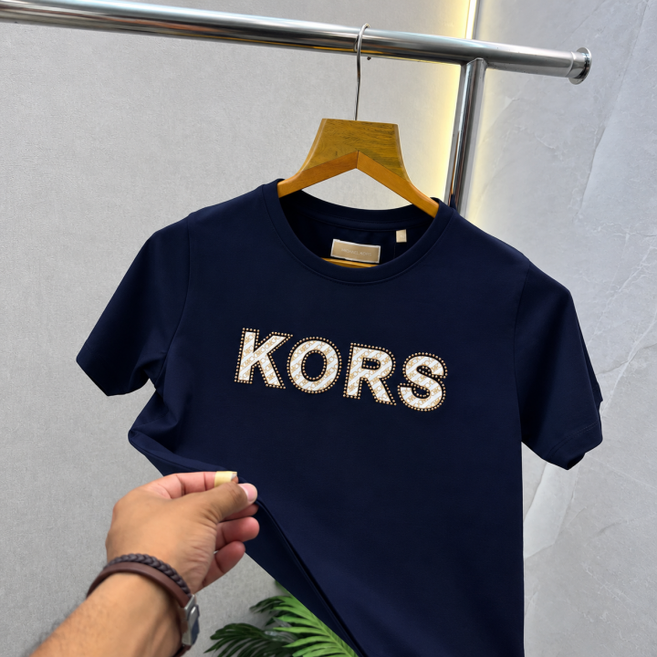 Michae Kors MK Navy Blue Women Round Neck Tshirt 585