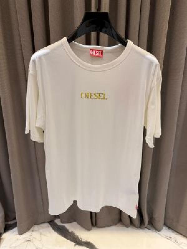 Diesal Middle Brand Print Round Neck T-shirt Cream
