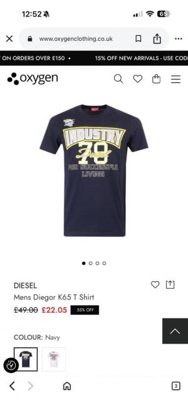 Diesal Middle Brand Print Round Neck T-shirt Navy