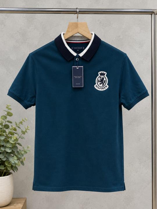 Tommy Hilfige Green Premium Cotton Lycra Pique fabric Polo Tshirt with Collar Design and embroidery patch logo 4370